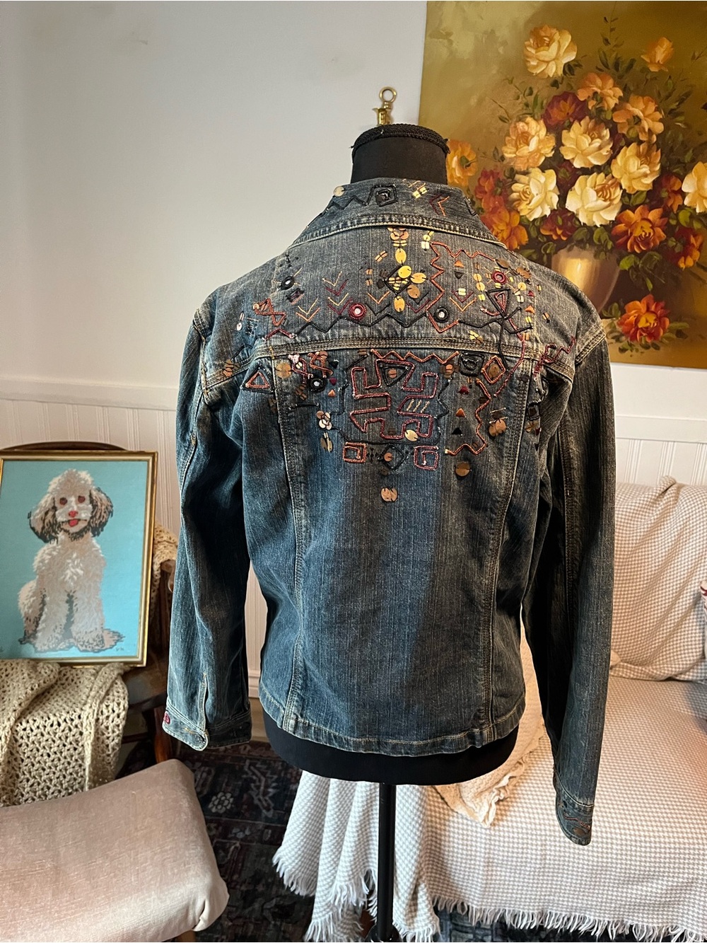 Chicos Embellished Dark Denim Y2K Vintage Jean Jacket M - Picture 4 of 10